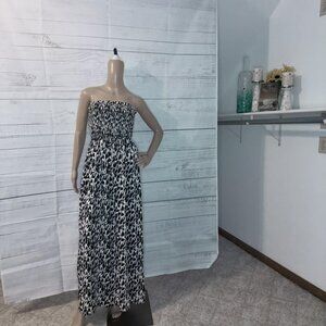 Leopard Smocked Bodice Strapless Maxi Dress